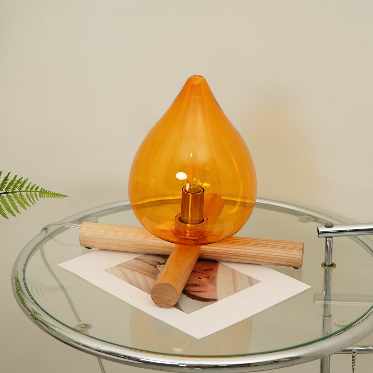 Handcrafted Orb Desk Lamp with Adjustable Color Settings – Wood & Glass Bedside Light for Cozy Home Office Reading Nook Nightstand – 12 Inch
