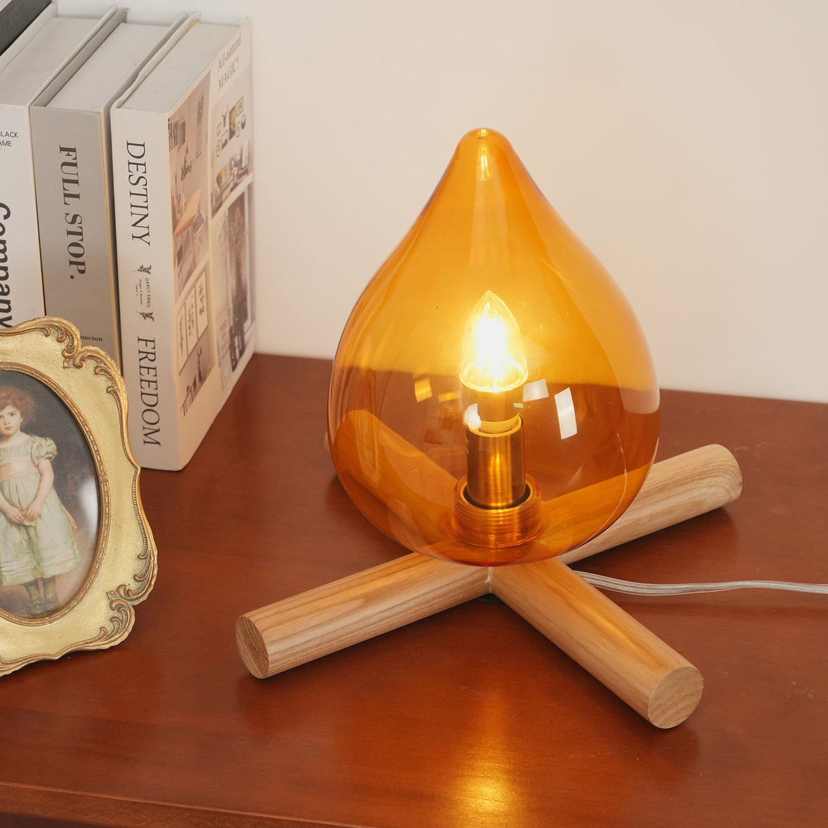 Handcrafted Orb Desk Lamp with Adjustable Color Settings – Wood & Glass Bedside Light for Cozy Home Office Reading Nook Nightstand – 12 Inch