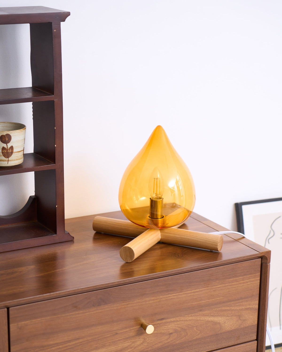 Handcrafted Orb Desk Lamp with Adjustable Color Settings – Wood & Glass Bedside Light for Cozy Home Office Reading Nook Nightstand – 12 Inch