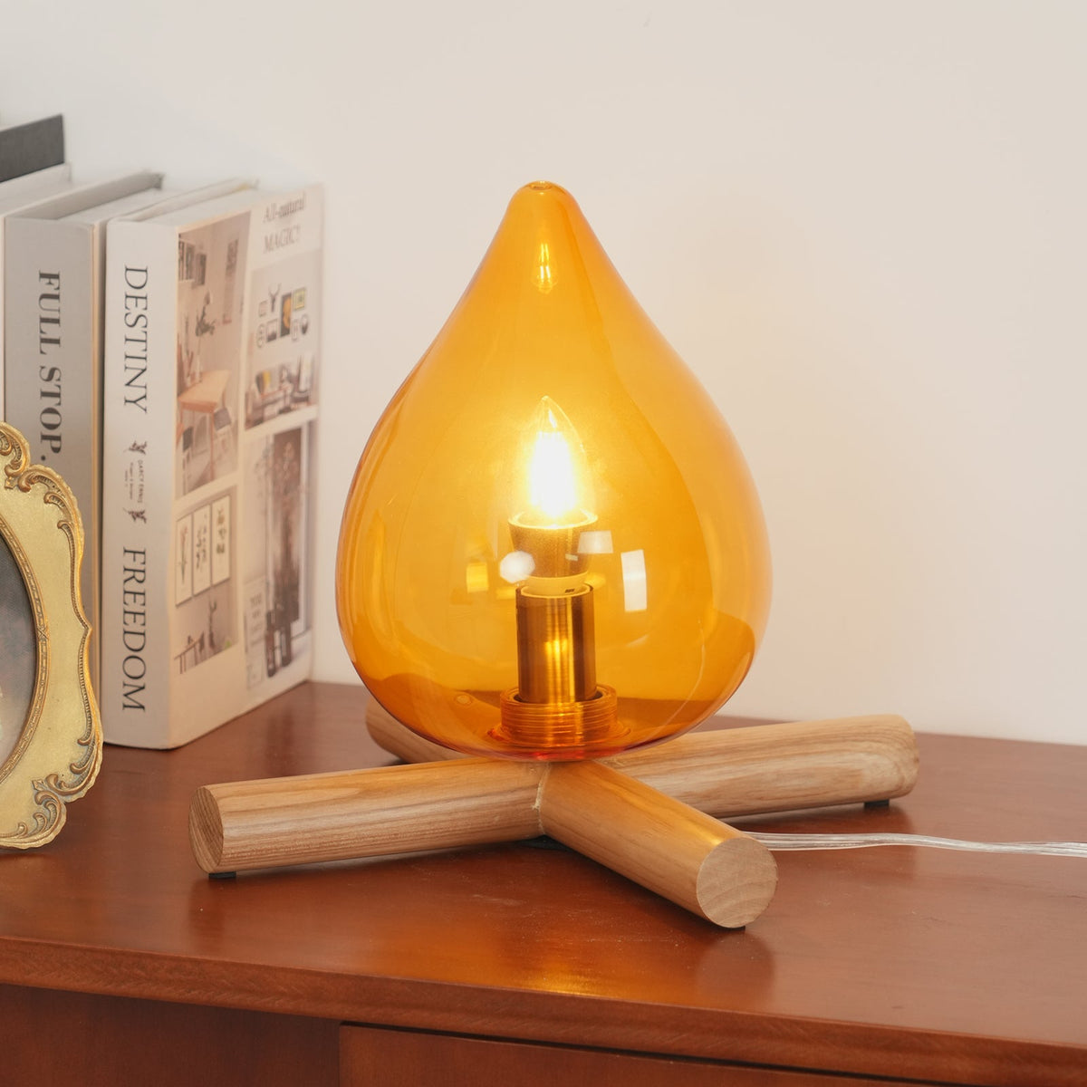Handcrafted Orb Desk Lamp with Adjustable Color Settings – Wood & Glass Bedside Light for Cozy Home Office Reading Nook Nightstand – 12 Inch