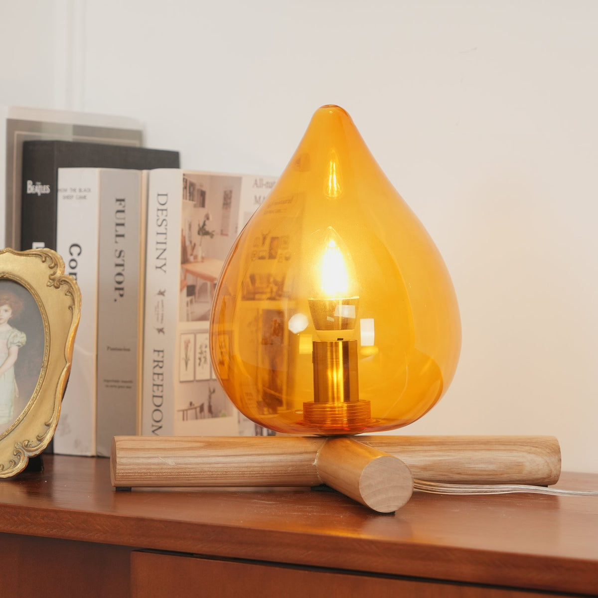 Handcrafted Orb Desk Lamp with Adjustable Color Settings – Wood & Glass Bedside Light for Cozy Home Office Reading Nook Nightstand – 12 Inch