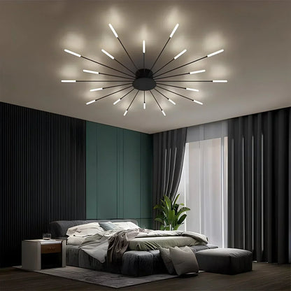 Luminaire plafonnier en métal à bras multiples avec télécommande, intensité réglable, 20 à 42 ampoules, pour espaces ouverts, salons et salles à manger contemporains