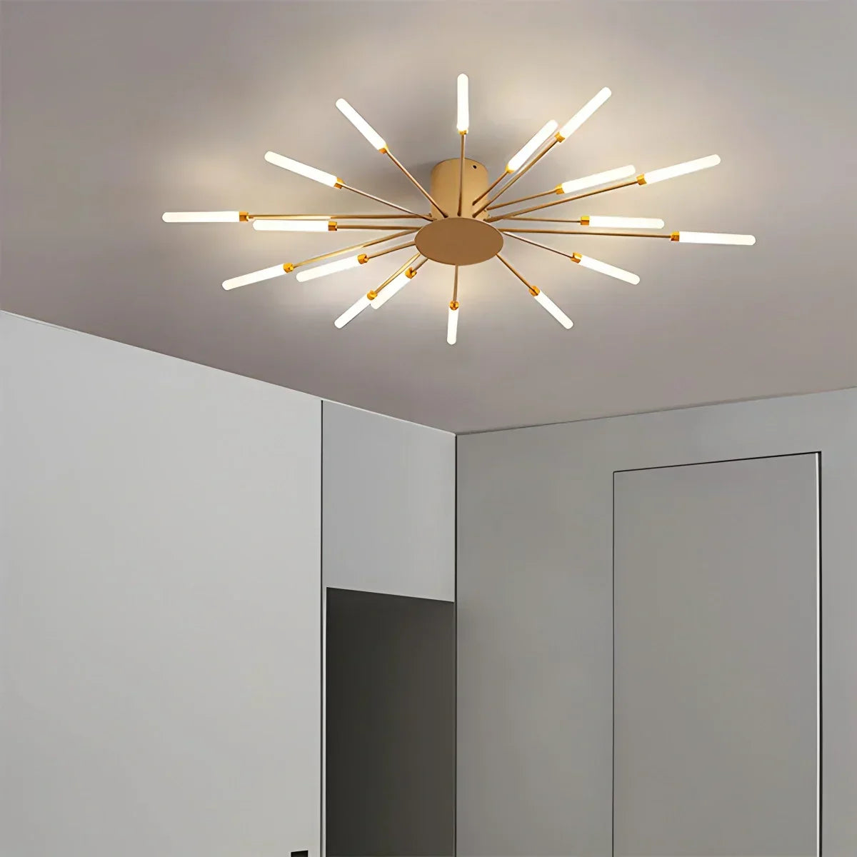 Multi-Arm Starburst Ceiling Fixture Metal LED Dimmable Gold Black 20-42 Bulb Open-Plan Dining Room Contemporary Statement Light Large Space