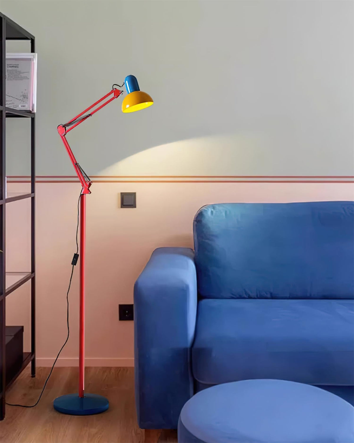 Articulated Task Lamp Standing Light 74 Inches Tall Posable Metal Reading Lamp Blue Red Yellow Colorful Modern Accent for Living Room Office