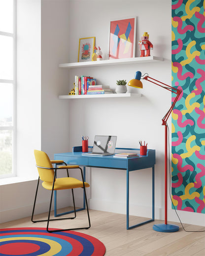 Articulated Task Lamp Standing Light 74 Inches Tall Posable Metal Reading Lamp Blue Red Yellow Colorful Modern Accent for Living Room Office