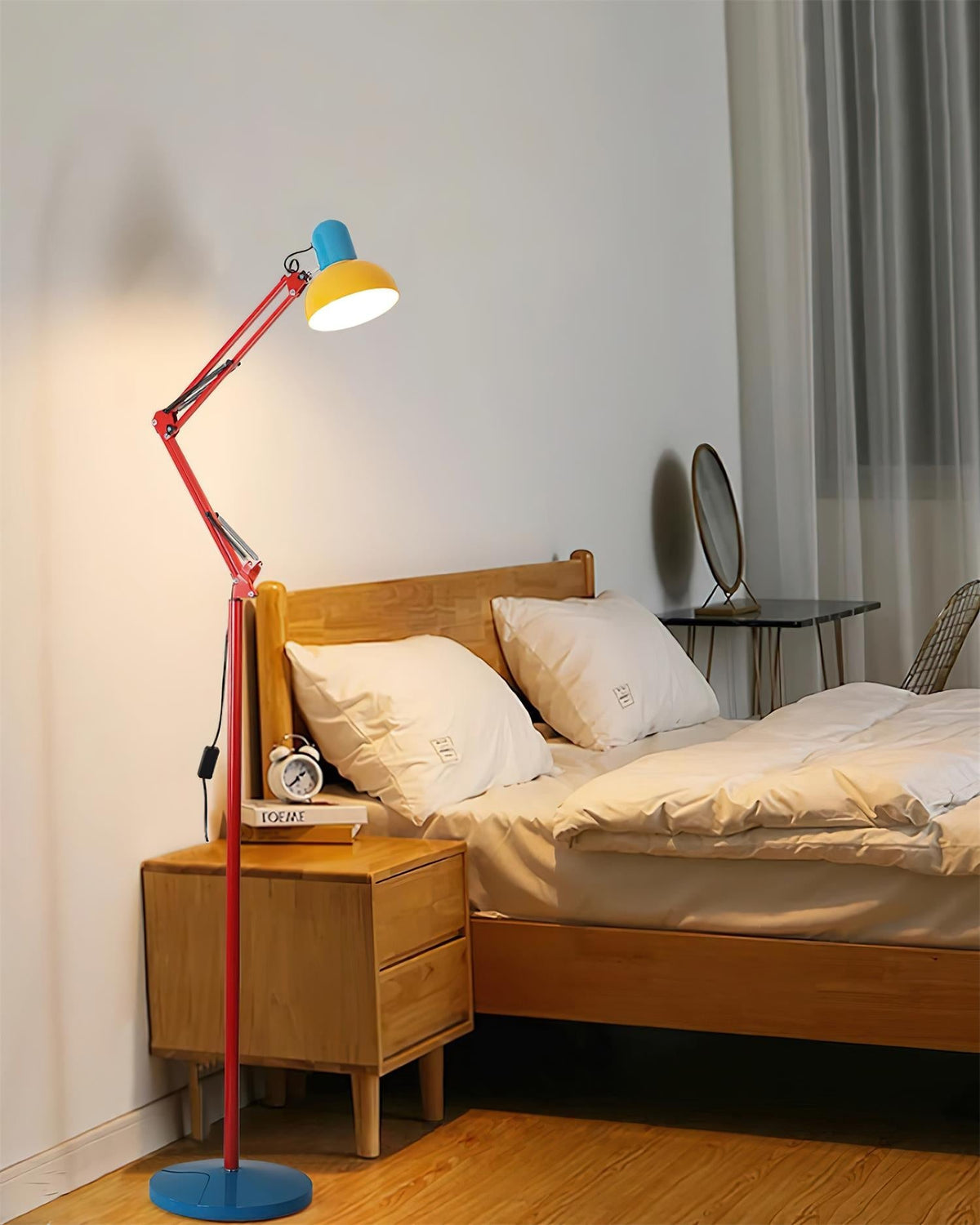 Articulated Task Lamp Standing Light 74 Inches Tall Posable Metal Reading Lamp Blue Red Yellow Colorful Modern Accent for Living Room Office
