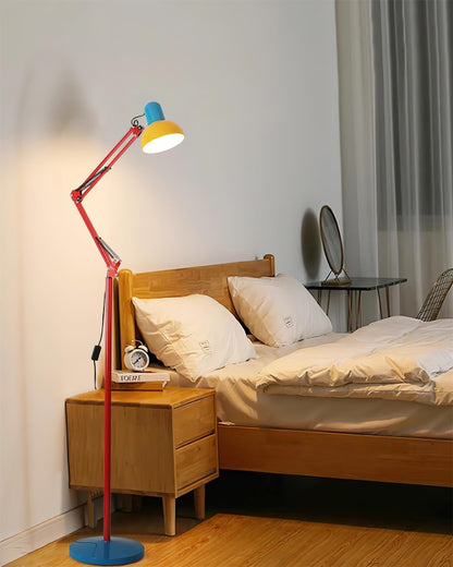 Articulated Task Lamp Standing Light 74 Inches Tall Posable Metal Reading Lamp Blue Red Yellow Colorful Modern Accent for Living Room Office