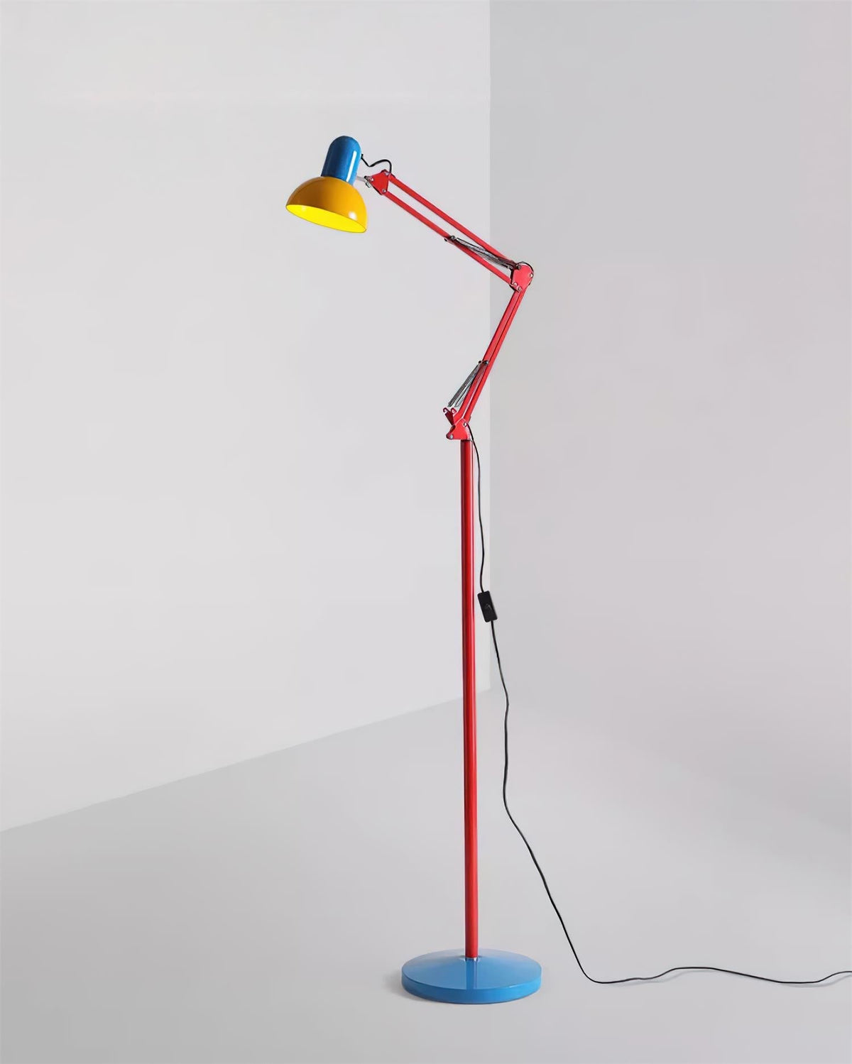 Articulated Task Lamp Standing Light 74 Inches Tall Posable Metal Reading Lamp Blue Red Yellow Colorful Modern Accent for Living Room Office