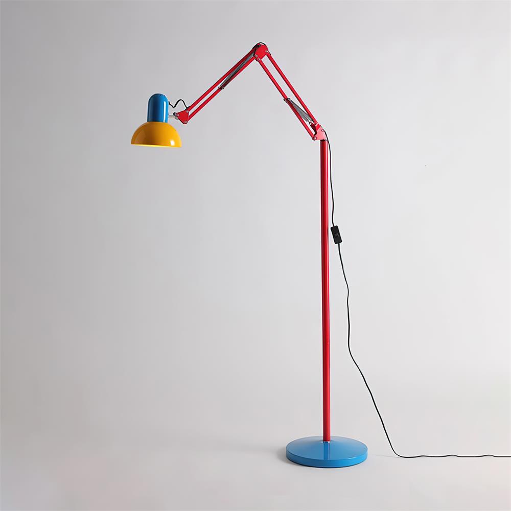 Articulated Task Lamp Standing Light 74 Inches Tall Posable Metal Reading Lamp Blue Red Yellow Colorful Modern Accent for Living Room Office