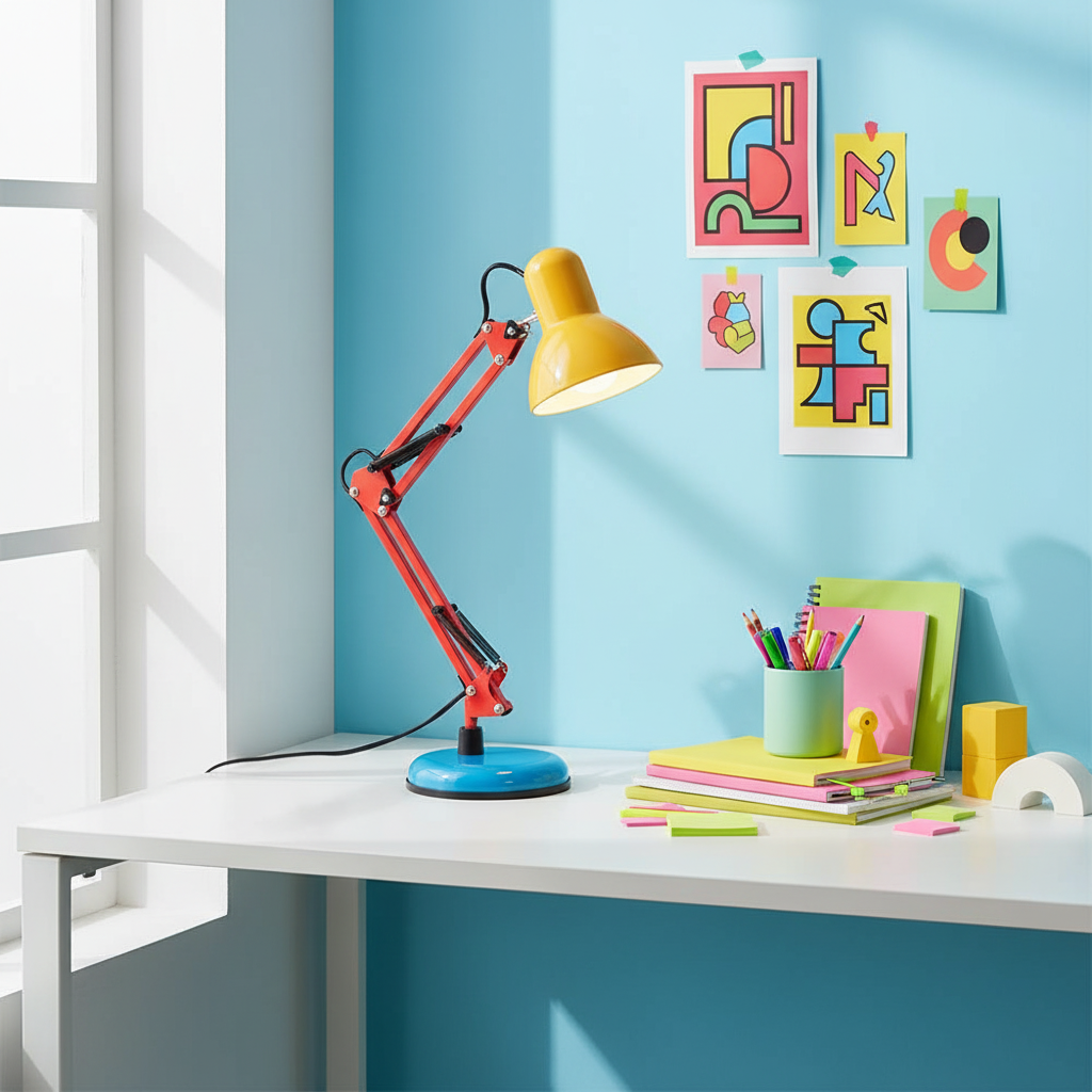 Articulating Metal Arm Task Lamp 21.6 in with Multicolor Accents for Desks Bedrooms Home Office Reading Study Workspace Nightstand
