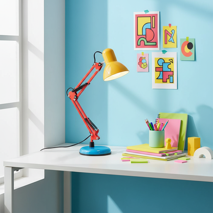 Articulating Metal Arm Task Lamp 21.6 in with Multicolor Accents for Desks Bedrooms Home Office Reading Study Workspace Nightstand