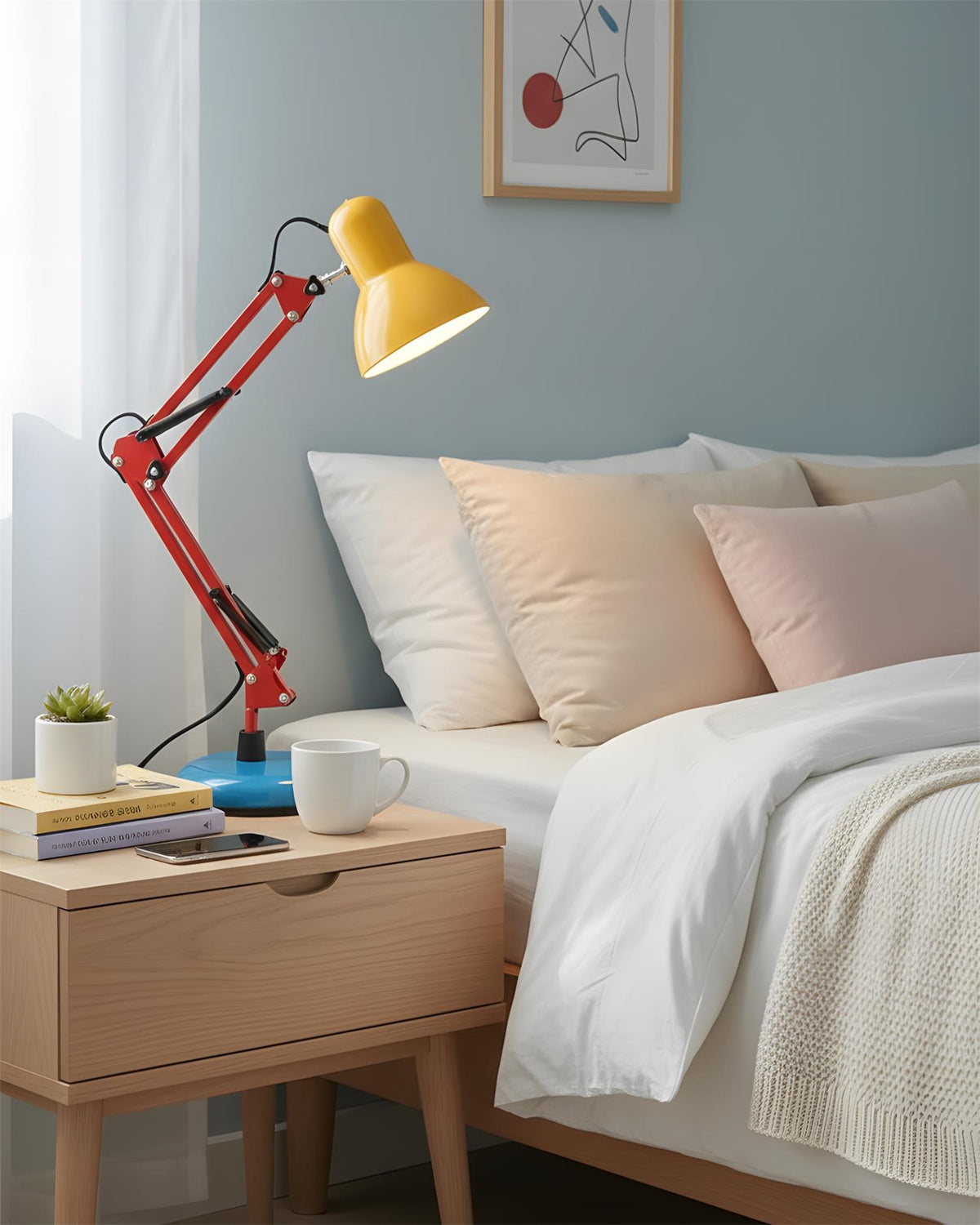 Articulating Metal Arm Task Lamp 21.6 in with Multicolor Accents for Desks Bedrooms Home Office Reading Study Workspace Nightstand