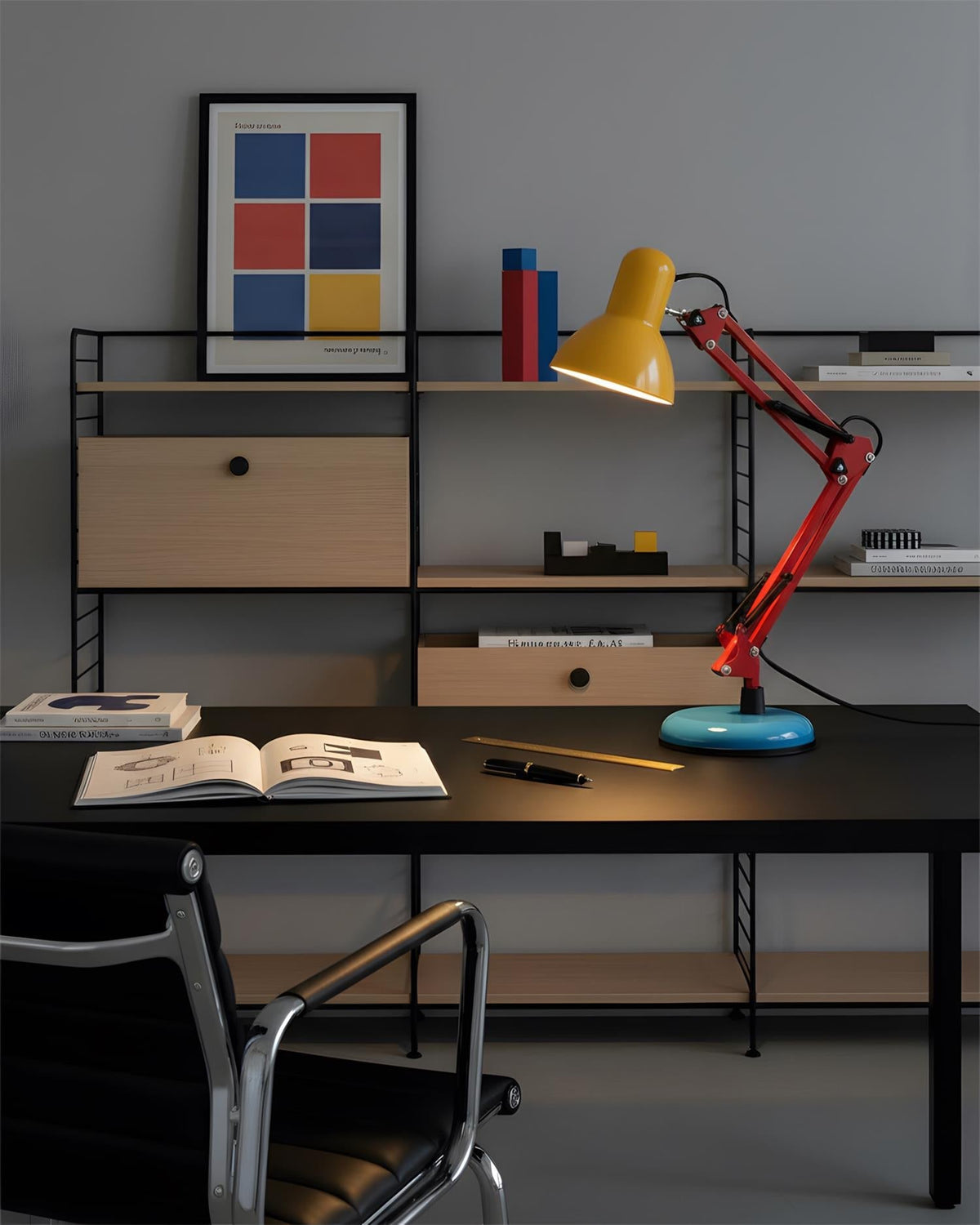 Articulating Metal Arm Task Lamp 21.6 in with Multicolor Accents for Desks Bedrooms Home Office Reading Study Workspace Nightstand
