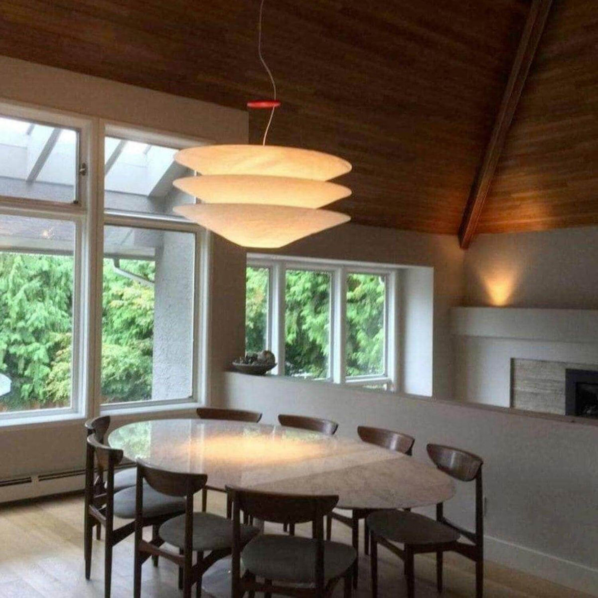 Circular Hoop Hanging Lamp with Textured Shades Red 30-Inch Fixture for Island & Table Lighting