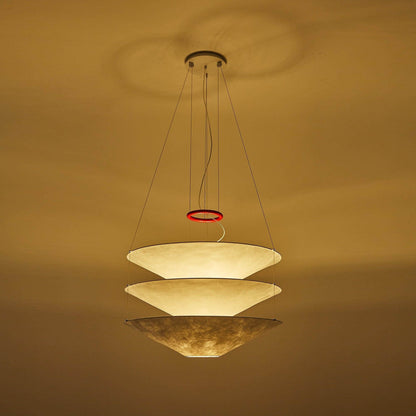 Circular Hoop Hanging Lamp with Textured Shades Red 30-Inch Fixture for Island & Table Lighting
