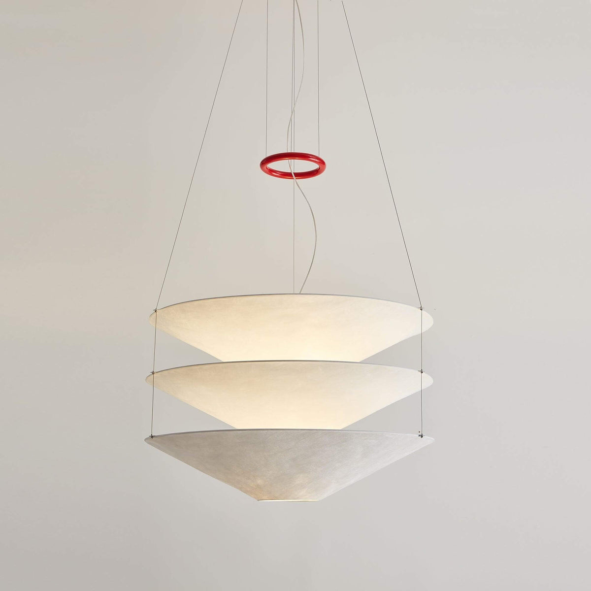 Circular Hoop Hanging Lamp with Textured Shades Red 30-Inch Fixture for Island & Table Lighting