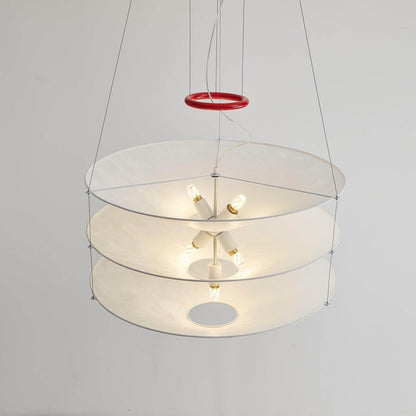 Circular Hoop Hanging Lamp with Textured Shades Red 30-Inch Fixture for Island & Table Lighting