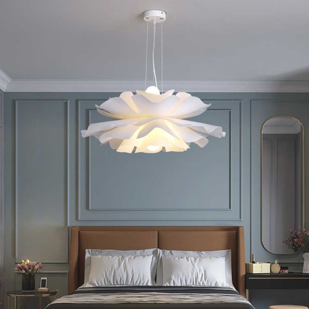 Adjustable LED Overhead Light Fixture with Acrylic Lotus Shade White 20 in for Dining Room Living Room Bedroom Entryway Modern Ceiling Light