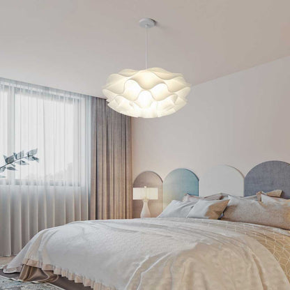 Adjustable LED Overhead Light Fixture with Acrylic Lotus Shade White 20 in for Dining Room Living Room Bedroom Entryway Modern Ceiling Light