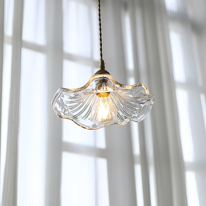 Glass Floral Pendant Ceiling Light 11 in Clear Copper Kitchen Island Dining Room Hanging Lamp E27 Fixture Vintage Style Decorative Lighting