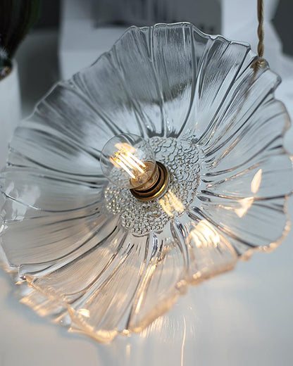 Glass Floral Pendant Ceiling Light 11 in Clear Copper Kitchen Island Dining Room Hanging Lamp E27 Fixture Vintage Style Decorative Lighting