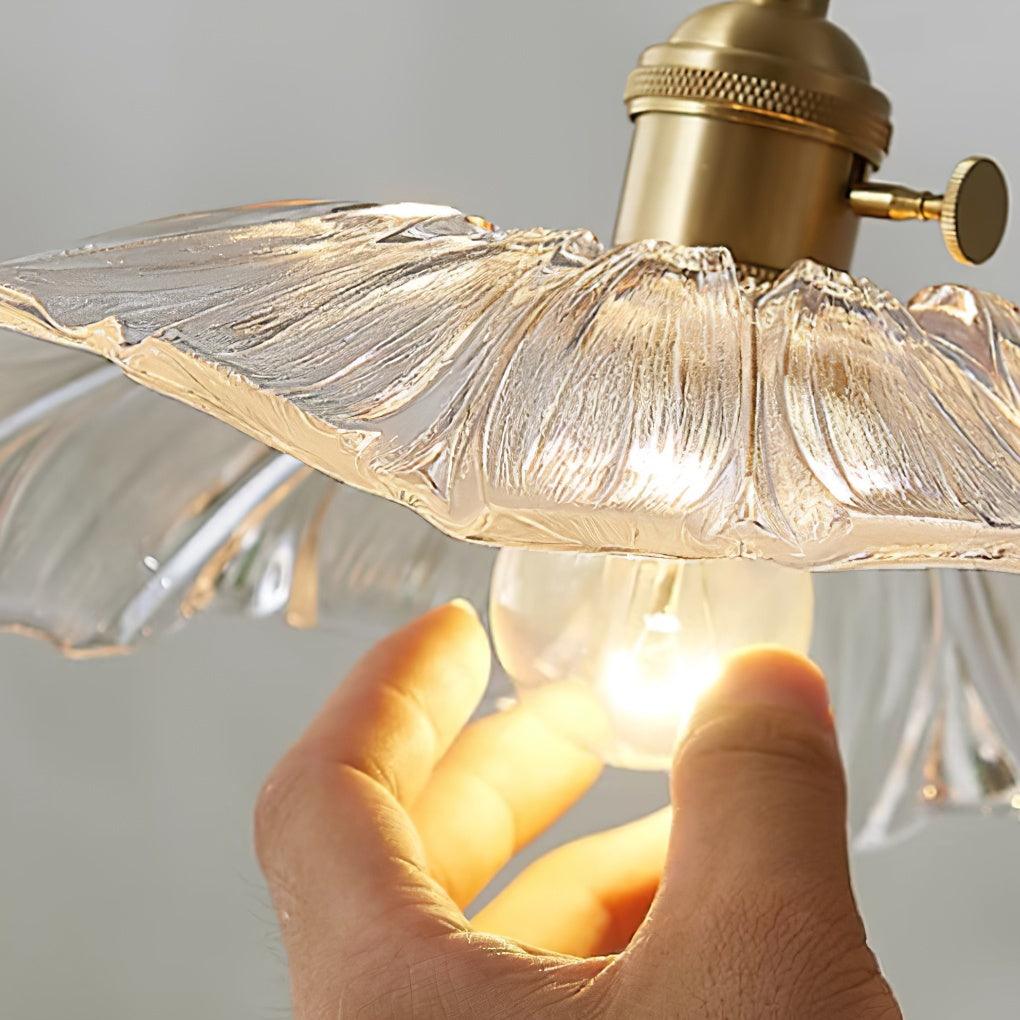 Glass Floral Pendant Ceiling Light 11 in Clear Copper Kitchen Island Dining Room Hanging Lamp E27 Fixture Vintage Style Decorative Lighting