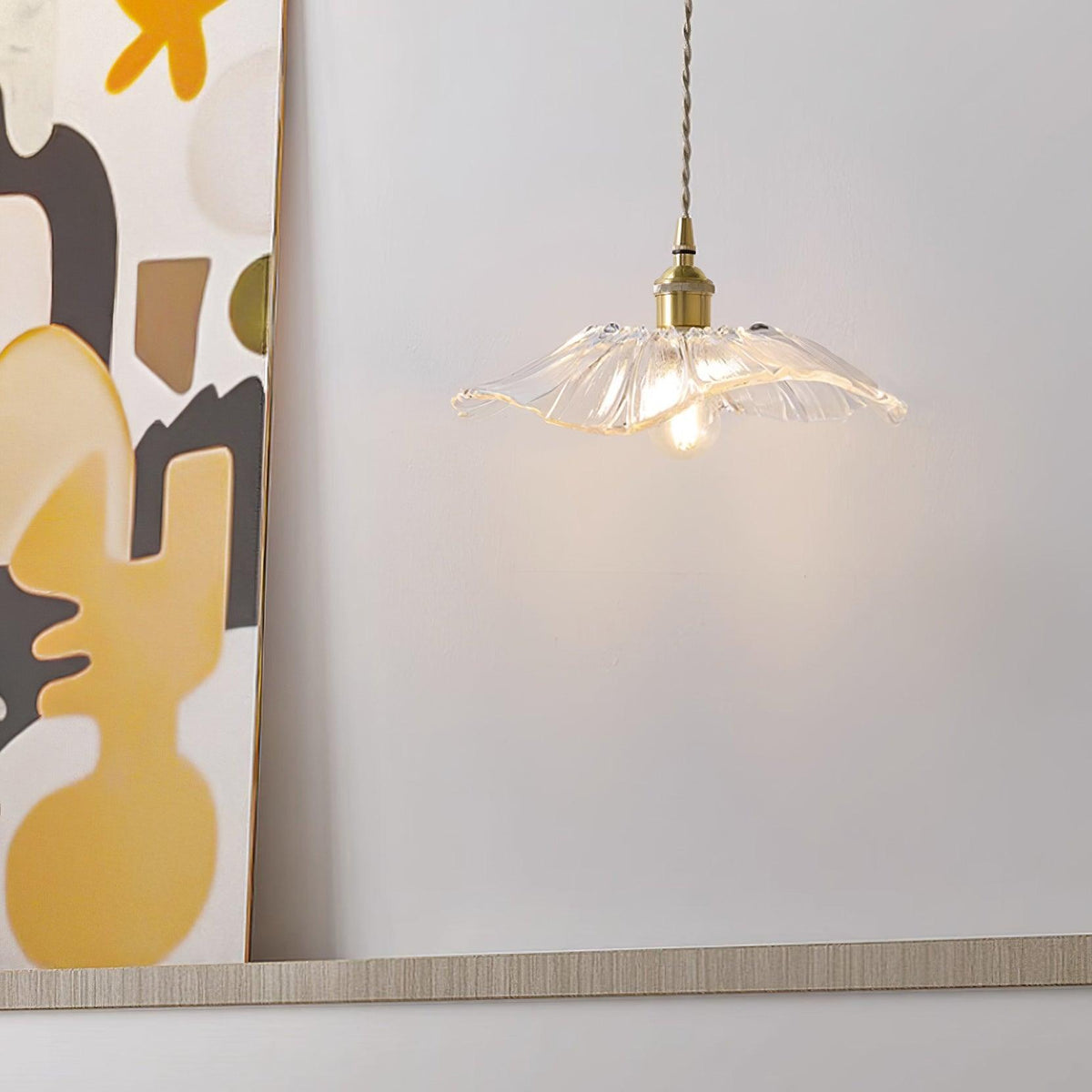 Glass Floral Pendant Ceiling Light 11 in Clear Copper Kitchen Island Dining Room Hanging Lamp E27 Fixture Vintage Style Decorative Lighting
