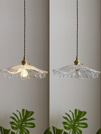 Glass Floral Pendant Ceiling Light 11 in Clear Copper Kitchen Island Dining Room Hanging Lamp E27 Fixture Vintage Style Decorative Lighting