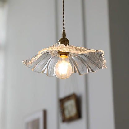 Glass Floral Pendant Ceiling Light 11 in Clear Copper Kitchen Island Dining Room Hanging Lamp E27 Fixture Vintage Style Decorative Lighting