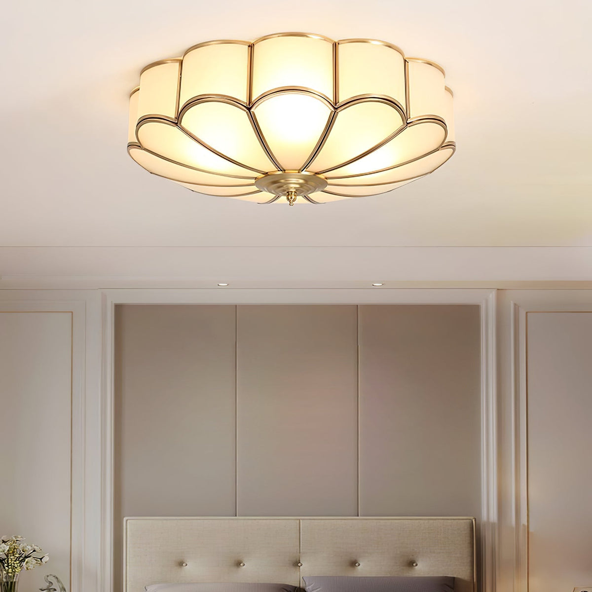 Brass Ceiling Light Flush Mount Frosted Glass Multi-Arm for Bedroom Study Living Room Modern Semi-Flush Home Indoor Accent Lighting