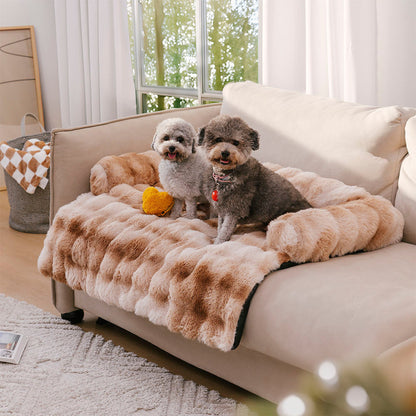 Ultra-Plush Pet Couch Cover & Cushion Mat for Dogs and Cats - Washable Non-Slip Furniture Protector Throw Blanket with Deep Pile Faux Fur