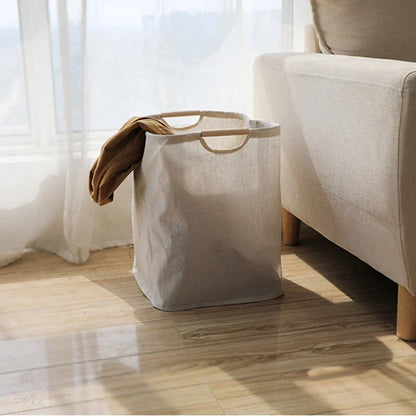 Collapsible Cotton-Linen Laundry Hamper with Handles for Bedroom, Bathroom & Closet Storage