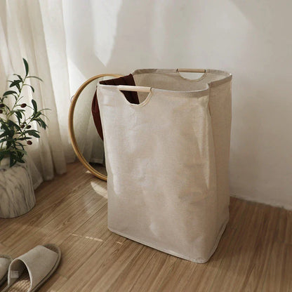 Collapsible Cotton-Linen Laundry Hamper with Handles for Bedroom, Bathroom & Closet Storage
