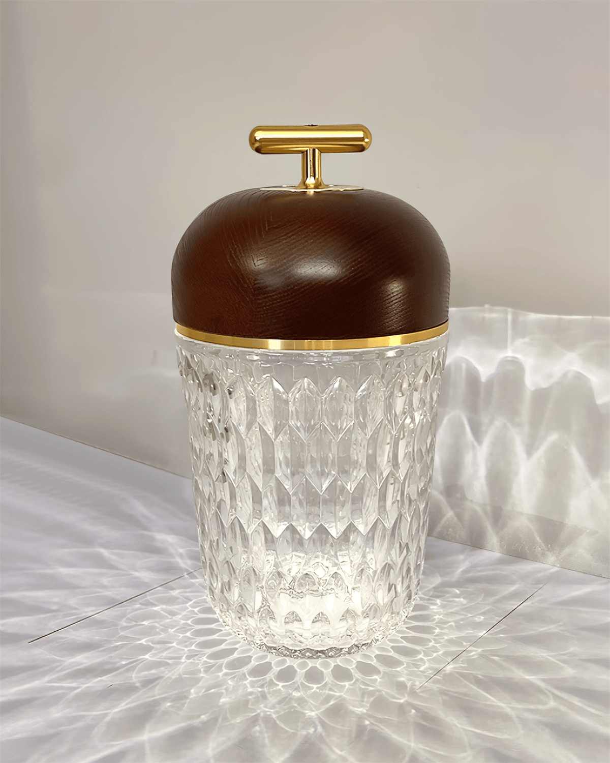 Rechargeable Crystal Desk Lamp with Wood Accents & USB Port – 11 in Cordless LED Reading Light for Nightstand, Office, Bedroom, Patio