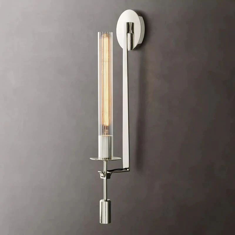 Vintage Brass Wall Light with Ribbed Glass Shade – Edison Bulb Fixture for Bedroom & Dining Room