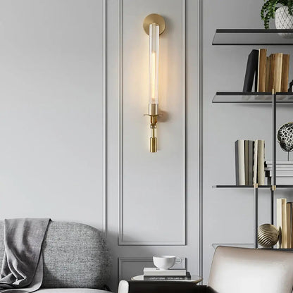 Wall-Mount Light Fixture 28 Inches Clear Glass Tubes Metal Frame E26 Base for Hallways Bedrooms Living Rooms Entryways Contemporary Industri