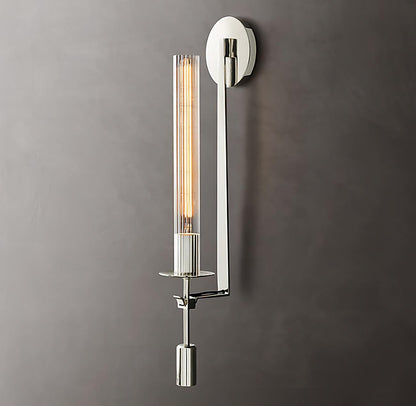 Wall-Mount Light Fixture 28 Inches Clear Glass Tubes Metal Frame E26 Base for Hallways Bedrooms Living Rooms Entryways Contemporary Industri