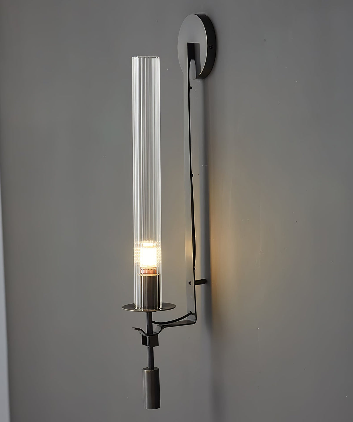 Wall-Mount Light Fixture 28 Inches Clear Glass Tubes Metal Frame E26 Base for Hallways Bedrooms Living Rooms Entryways Contemporary Industri