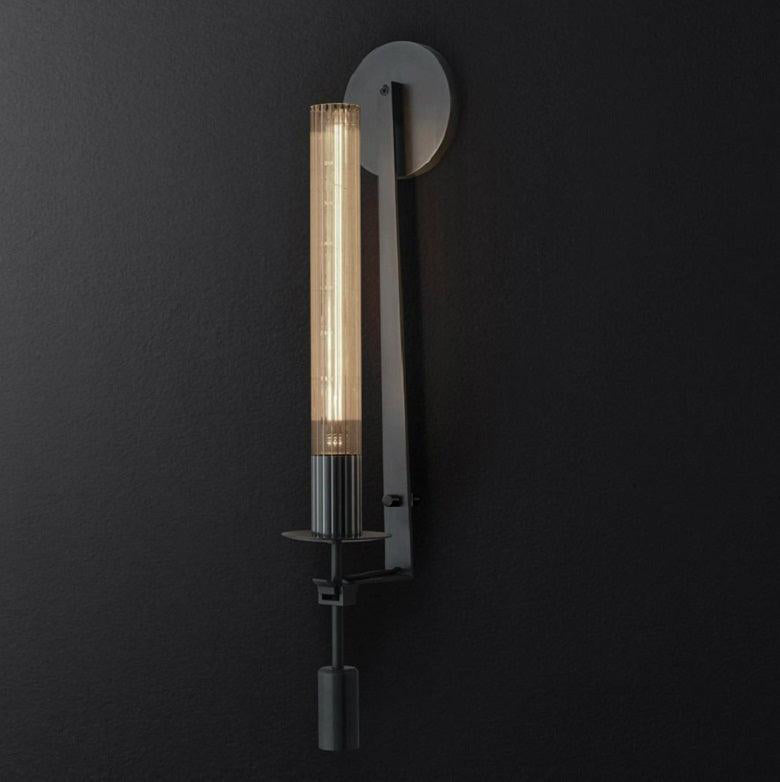 Wall-Mount Light Fixture 28 Inches Clear Glass Tubes Metal Frame E26 Base for Hallways Bedrooms Living Rooms Entryways Contemporary Industri
