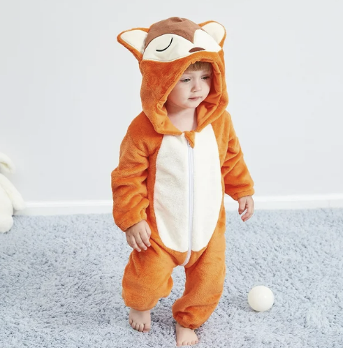 Costume une-pièce doux pour bébé en forme d’animal avec capuche – Tenue en polaire à fermeture éclair intégrale pour nourrissons et tout-petits – Maison, sorties et séances photo