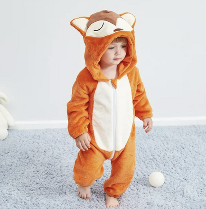 Costume une-pièce doux pour bébé en forme d’animal avec capuche – Tenue en polaire à fermeture éclair intégrale pour nourrissons et tout-petits – Maison, sorties et séances photo