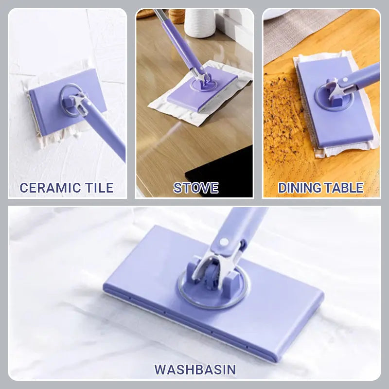 Disposable Wipe Floor Mop with 28-Inch Handle for Kitchens Bathrooms Hardwood Tile No-Bucket Quick Clean System Lilac