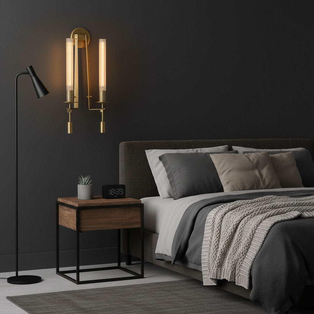 Wall-Mount Light Fixture 28 Inches Clear Glass Tubes Metal Frame E26 Base for Hallways Bedrooms Living Rooms Entryways Contemporary Industri