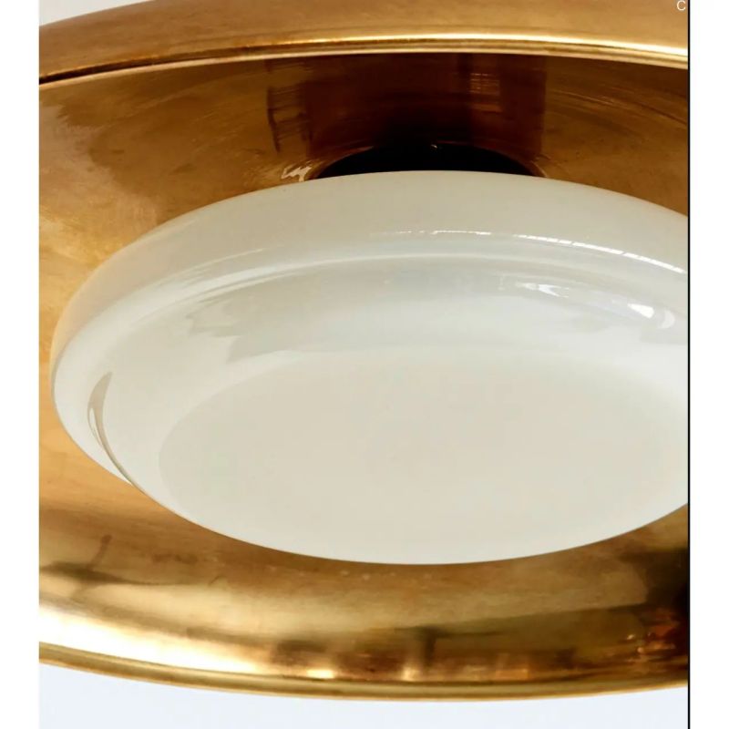 Hand-Spun Brass Pendant Light with Handblown Glass Shade in 5 Finishes – 16, 24 or 34 Inch Round Ceiling Light for Dining Room Kitchen