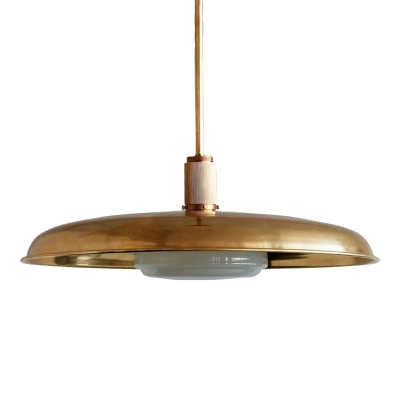 Hand-Spun Brass Pendant Light with Handblown Glass Shade in 5 Finishes – 16, 24 or 34 Inch Round Ceiling Light for Dining Room Kitchen