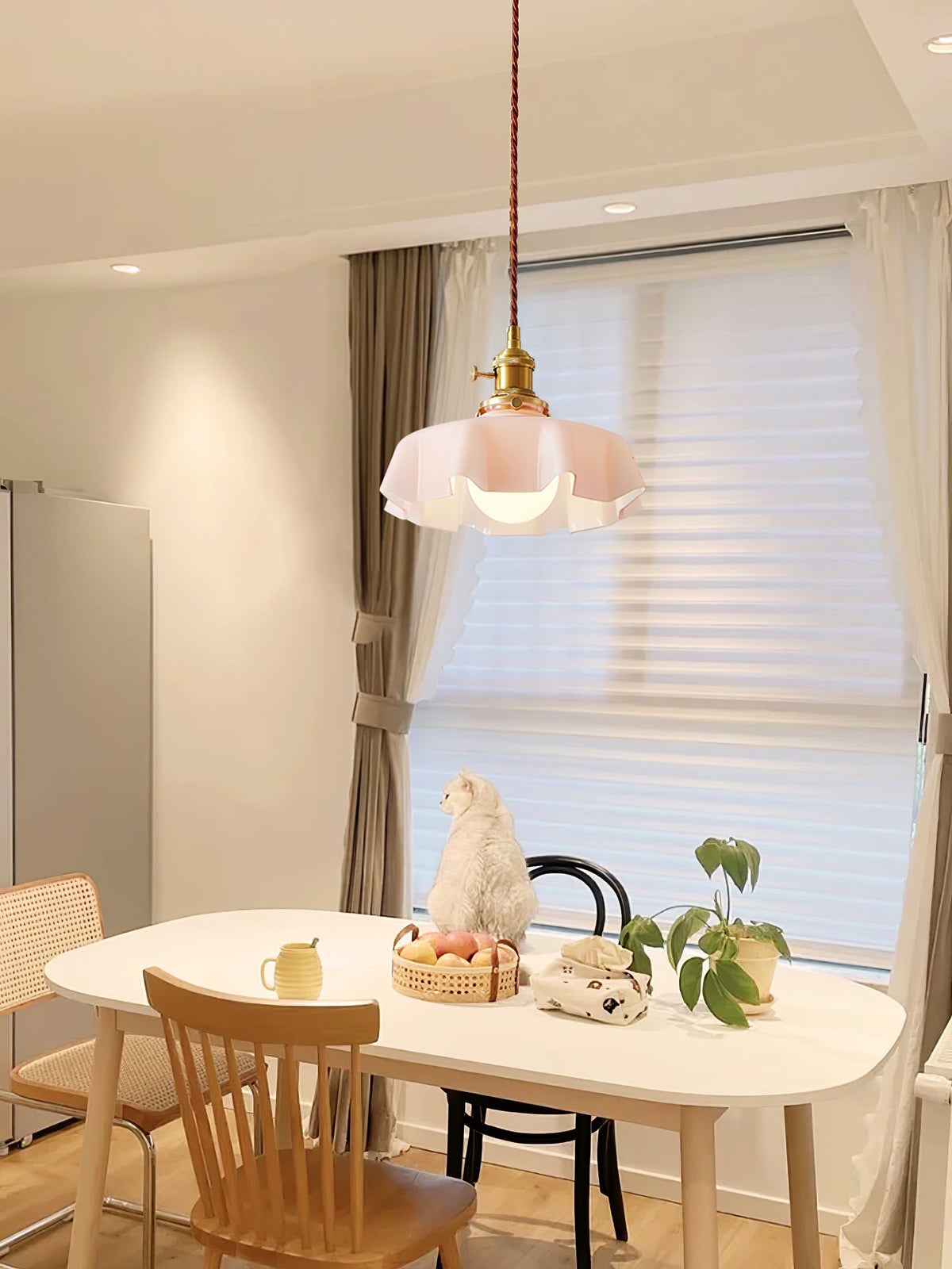 Hanging Ceiling Light Fixture Textured Dome Shade White Beige Pink Blue for Kitchen Island Dining Room Adjustable Height Indoor Pendant Lamp