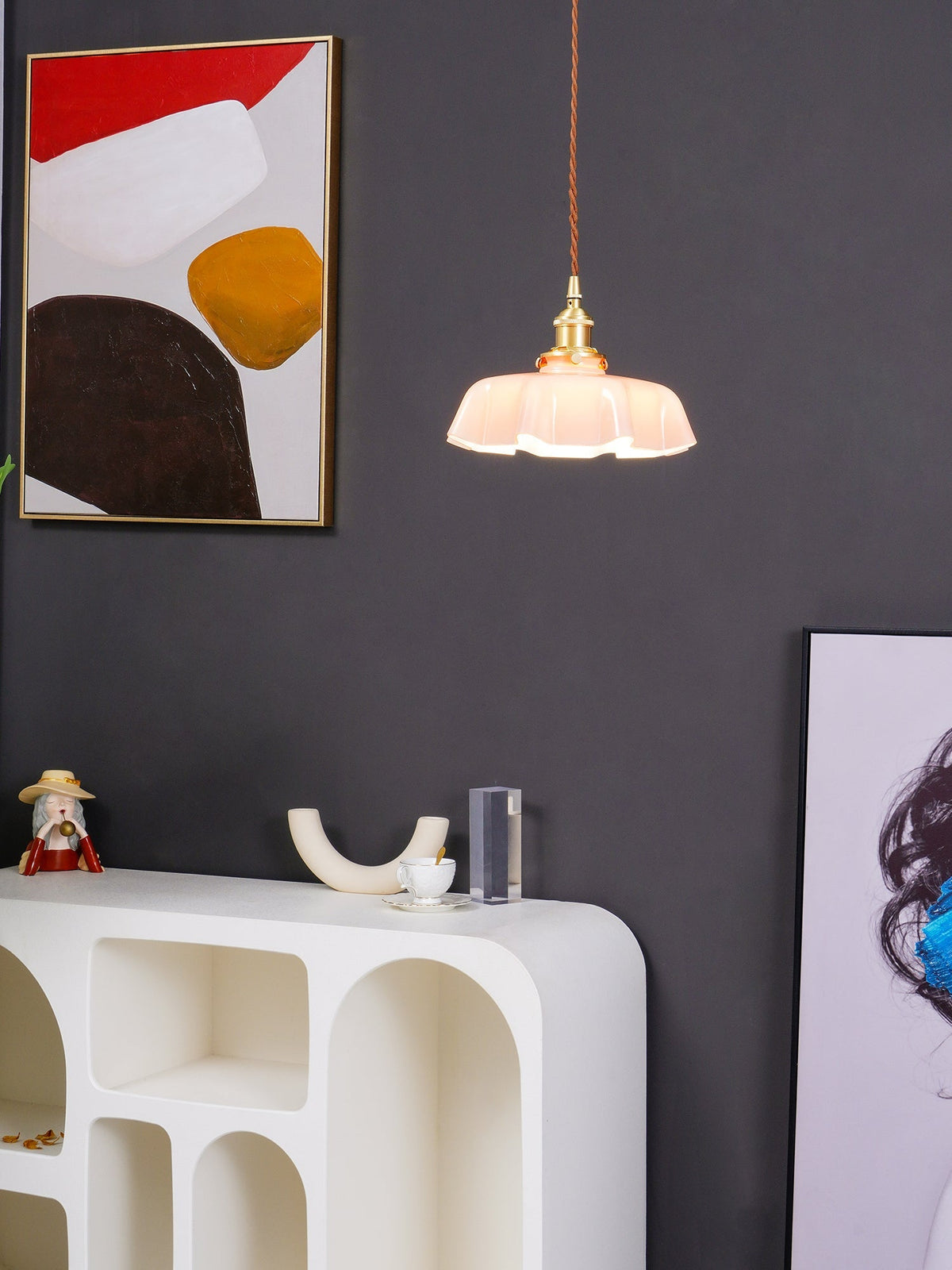 Hanging Ceiling Light Fixture Textured Dome Shade White Beige Pink Blue for Kitchen Island Dining Room Adjustable Height Indoor Pendant Lamp