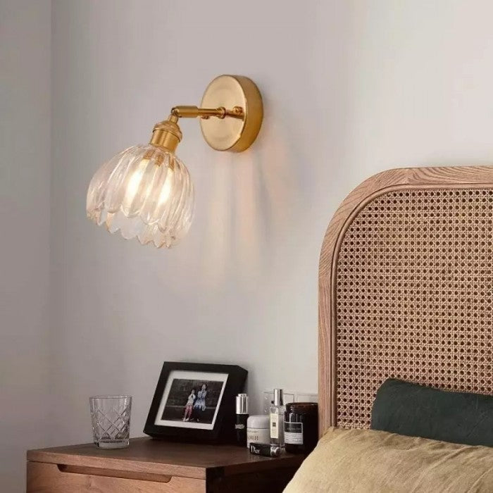 Adjustable Glass Sconce 8-Inch Tulip Shade for Bedroom Hallway Living Room Corner Accent Lighting E27 Socket Rotatable Design