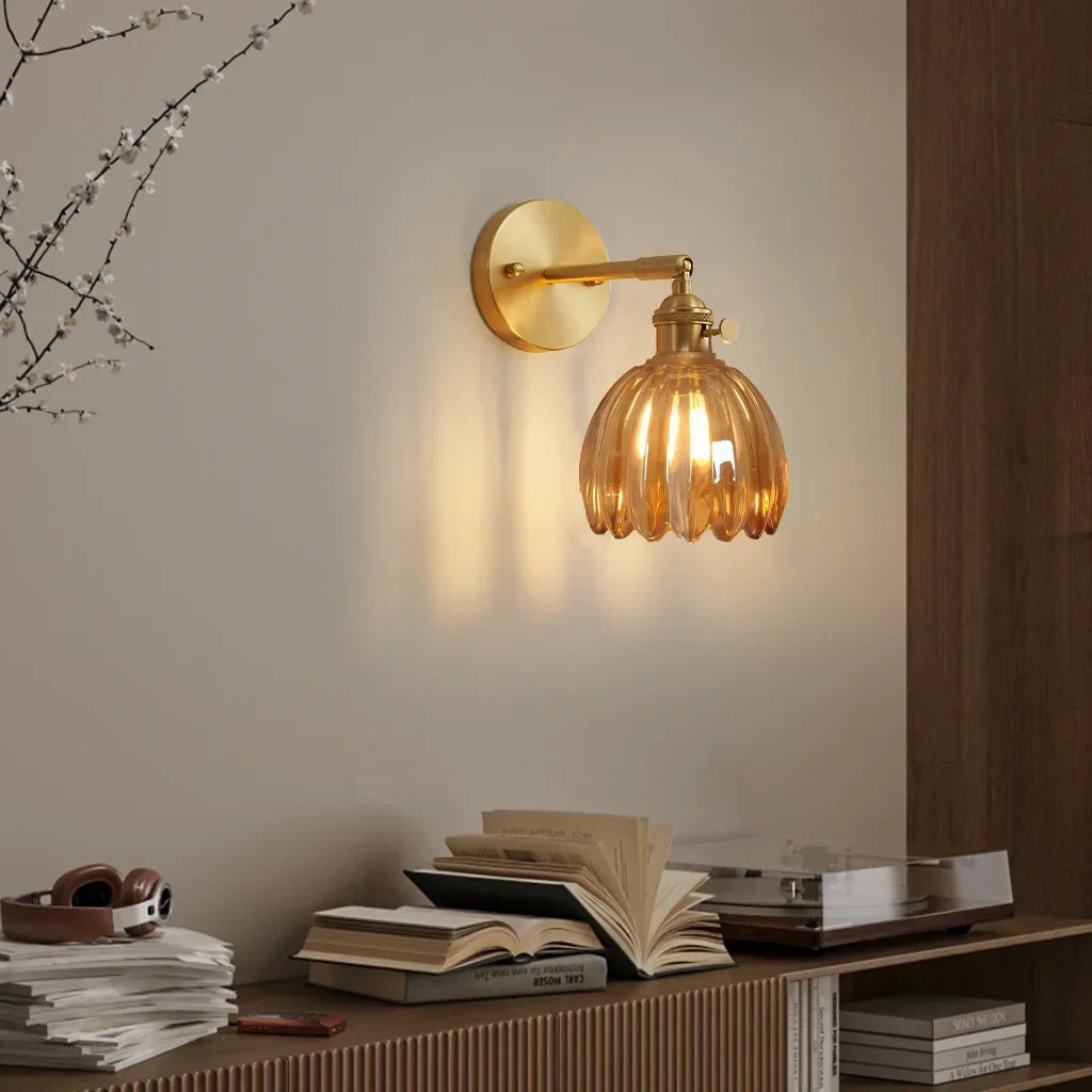 Adjustable Glass Sconce 8-Inch Tulip Shade for Bedroom Hallway Living Room Corner Accent Lighting E27 Socket Rotatable Design