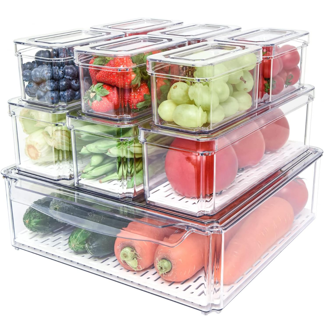 Fridge Organizer Set | Stackable BPA-Free Refrigerator Organizer Bins for Efficient Food Storage